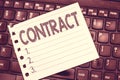 Handwriting text writing Contract. Concept meaning written or spoken agreement especially one concerning employment