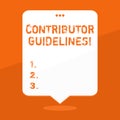 Handwriting text writing Contributor Guidelines. Concept meaning demonstrating who writes articles for magazine or Royalty Free Stock Photo