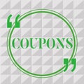 Handwriting text writing Coupons. Concept meaning Certificate Ticket Label for discount gift price Promotion Sale