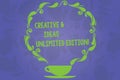 Handwriting text writing Creative And Ideas Unlimited Edition. Concept meaning Bright thinking limitless creativity Cup Royalty Free Stock Photo