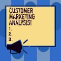 Handwriting text writing Customer Marketing Analysis. Concept meaning evaluation of data associated with customer need