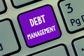 Handwriting text writing Debt Management. Concept meaning The formal agreement between a debtor and a creditor