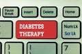 Handwriting text writing Diabetes Therapy. Concept meaning Set the patient s is blood glucose level to as close to