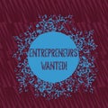 Handwriting text writing Entrepreneurs Wanted. Concept meaning looking for a demonstrating willing to start a business