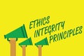 Handwriting text writing Ethics Integrity Principles. Concept meaning quality of being honest and having strong moral
