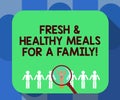 Handwriting text writing Fresh And Healthy Meals For A Family. Concept meaning Good nutrition taking care of health