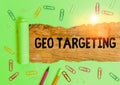 Handwriting text writing Geo Targeting. Concept meaning method of determining the geolocation of a website visitor Royalty Free Stock Photo