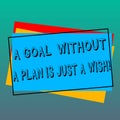 Handwriting text writing A Goal Without A Plan Is Just A Wish. Concept meaning Make strategies to reach objectives Pile Royalty Free Stock Photo