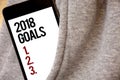 Handwriting text writing 2018 Goals 1. 2. 3.. Concept meaning Resolution Organize Beginnings Future Plans Hoar frost color side po Royalty Free Stock Photo