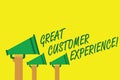 Handwriting text writing Great Customer Experience. Concept meaning responding to clients with friendly helpful way Hands holding Royalty Free Stock Photo