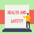 Handwriting text writing Health And Safety Question. Concept meaning regulations and procedures to prevent accident or