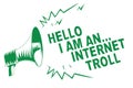 Handwriting text writing Hello I Am An ... Internet Troll. Concept meaning Social media troubles discussions arguments Green megap