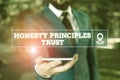 Handwriting text writing Honesty Principles Trust. Concept meaning believing someone words for granted Telling truth Royalty Free Stock Photo