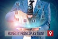 Handwriting text writing Honesty Principles Trust. Concept meaning believing someone words for granted Telling truth Royalty Free Stock Photo