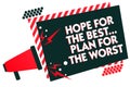 Handwriting text writing Hope For The Best... Plan For The Worst. Concept meaning Make plans good and bad possibilities Megaphone