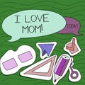 Handwriting text writing I Love Mom. Concept meaning Good feelings for their own mother Tenderness.