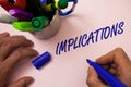 Handwriting text writing Implications. Concept meaning Conclusion State of being involved Suggestion Insinuation Hint Man working Royalty Free Stock Photo