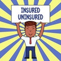 Handwriting text writing Insured Uninsured. Concept meaning Company selling insurance Checklist to choose from Smiling