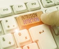 Handwriting text writing Intrusion Detection. Concept meaning monitors a network or systems for malicious activity. Royalty Free Stock Photo