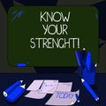 Handwriting text writing Know Your Strength. Concept meaning identifying quality or state of being strong at Mounted Blank Color