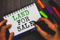 Handwriting text writing Land For Sale. Concept meaning Real Estate Lot Selling Developers Realtors Investment Man Royalty Free Stock Photo