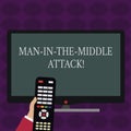 Handwriting text writing Man In The Middle Attack. Concept meaning Communication between two users is monitored Hand Royalty Free Stock Photo