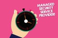 Handwriting text writing Managed Security Service Provider. Concept meaning Safety data technology analysisagement Hu analysis Royalty Free Stock Photo
