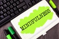 Handwriting text writing Mindfulness. Concept meaning Being Conscious Awareness Calm Accept thoughts and feelings written on Paint Royalty Free Stock Photo