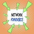 Handwriting text writing Network Forensics. Concept meaning monitoring and analysis of computer network traffic Asymmetrical