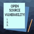 Handwriting text writing Open Source Vulnerability. Concept meaning Publicized Exploits are open to malicious users Stack of Blank Royalty Free Stock Photo