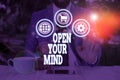 Handwriting text writing Open Your Mind. Concept meaning Be openminded Accept new different things ideas situations. Royalty Free Stock Photo