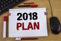 Handwriting text writing 2018 Plan. Concept meaning Challenging Ideas Goals for New Year Motivation to Start