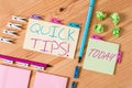 Handwriting text writing Quick Tips. Concept meaning small but particularly useful piece of practical advice Colored Royalty Free Stock Photo