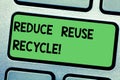 Handwriting text writing Reduce Reuse Recycle. Concept meaning Cut down on the amount of garbage we make each year Royalty Free Stock Photo