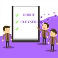 Handwriting text writing Robot Cleaner. Concept meaning Intelligent programming and a limited vacuum cleaning system