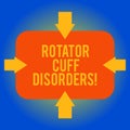 Handwriting text writing Rotator Cuff Disorders. Concept meaning tissues in the shoulder get irritated or damaged Arrows