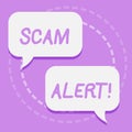 Handwriting text writing Scam Alert. Concept meaning illegal trick usually with purpose of getting money from showing Royalty Free Stock Photo