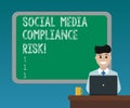 Handwriting text writing Social Media Compliance Risk. Concept meaning Risks analysisagement on the internet online sharing Blank