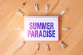 Handwriting text writing Summer Paradise. Concept meaning Spending vacation in the an ideal or idyllic place or state Colored Royalty Free Stock Photo