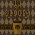 Handwriting text writing Top Seo Solutions. Concept meaning methodology of techniques to increase amount of visitors 3D Royalty Free Stock Photo