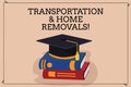 Handwriting text writing Transportation And Home Removals. Concept meaning Moving shipping packages new house Color