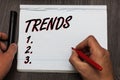 Handwriting text writing Trends. Concept meaning General projected directions of something according to time Graph paper thoughts