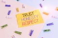 Handwriting text writing Trust Honesty Respect. Concept meaning Respectable Traits a Facet of Good Moral Character Royalty Free Stock Photo