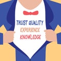 Handwriting text writing Trust Quality Experience Knowledge. Concept meaning Customer quality service and satisfaction