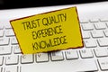 Handwriting text writing Trust Quality Experience Knowledge. Concept meaning Customer quality service and satisfaction
