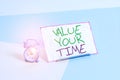 Handwriting text writing Value Your Time. Concept meaning asking someone to make schedule and get beat of his life Mini Royalty Free Stock Photo