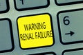 Handwriting text writing Warning Renal Failure. Concept meaning stop Filtering Excess Waste Acute Kidney malfunction