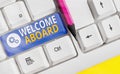 Handwriting text writing Welcome Aboard. Concept meaning Expression of greetings to an individual whose arrived is desired Royalty Free Stock Photo