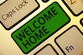 Handwriting text writing Welcome Home. Concept meaning Expression Greetings New Owners Domicile Doormat Entry Keyboard green key I