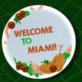 Handwriting text writing Welcome To Miami. Concept meaning Arriving to Florida sunny city summer beach vacation Hand Royalty Free Stock Photo